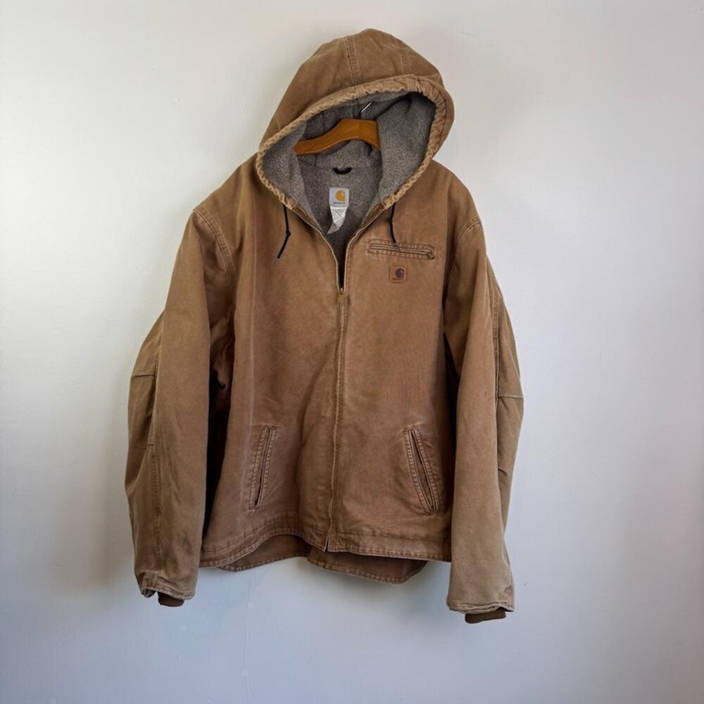 2006 Carhartt 4XL Tall Hooded Jacket Sierra Sherpa Lined J141 Tan BRN Brown Mens